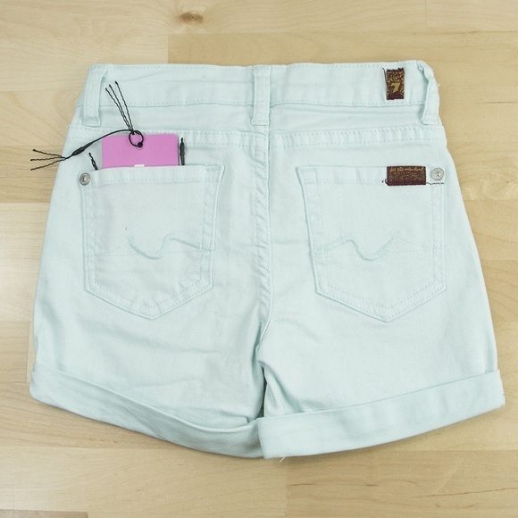 7 For All Mankind Mint Green Denim Jeans Shorts - Picture 2 of 4